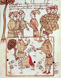 Ms 327 fol.201v Un Agrimensor con sus Trabajadores, de 